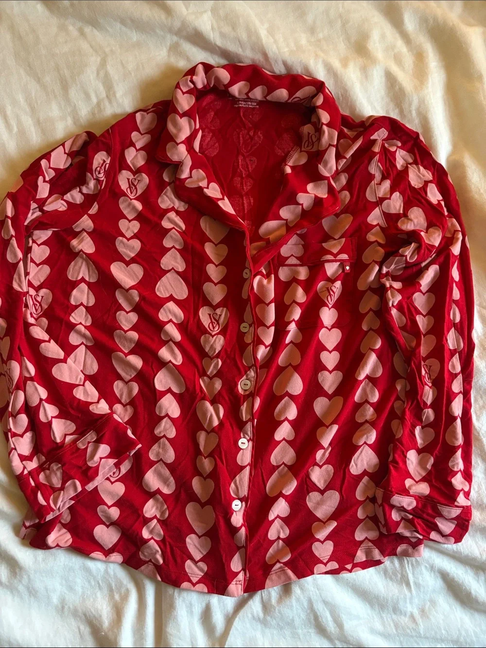 Victoria Secrete Heart Patterned Matching Pajama Set, Size Small